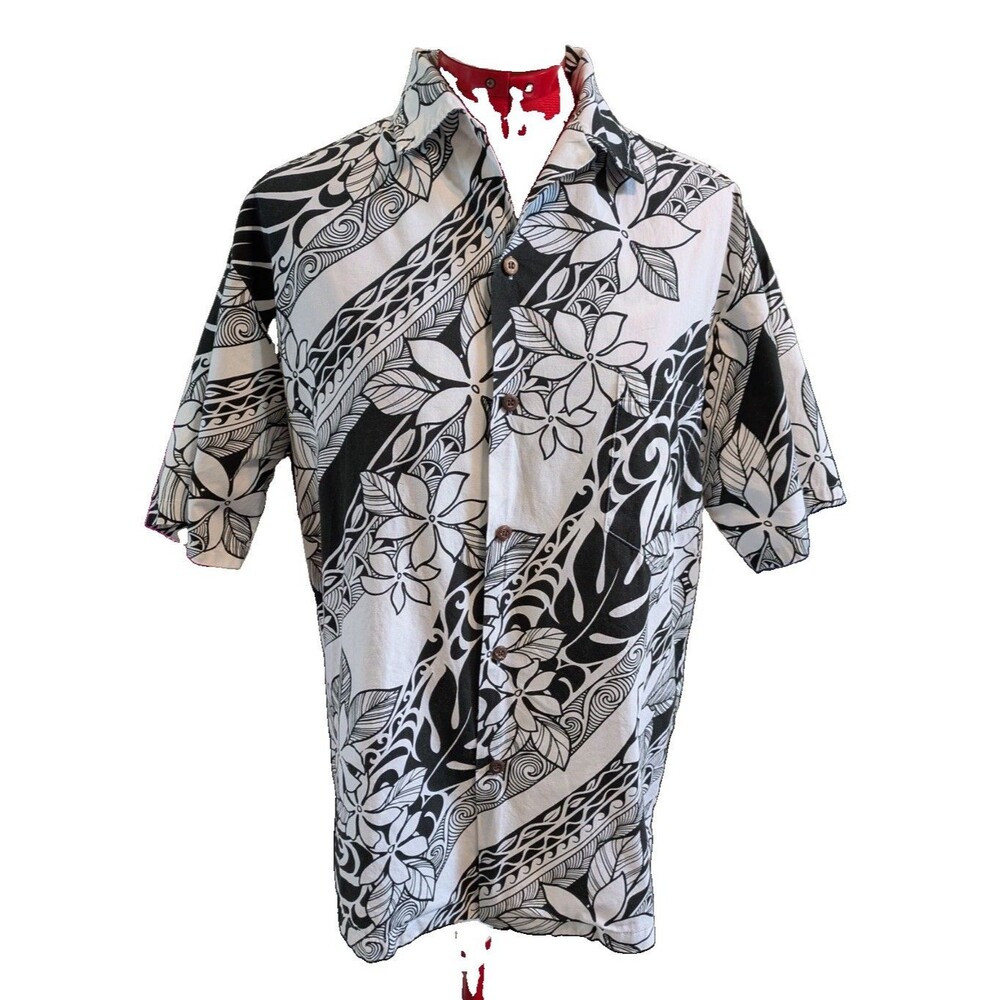 Blue Hawaii Men’s Black And White Tropical Shirt Size Medium
